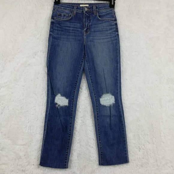 Lagence Womens Jeans Kaia Classic Straight Leg Blue Distressed Stone Wash 25 New - Picture 1 of 9